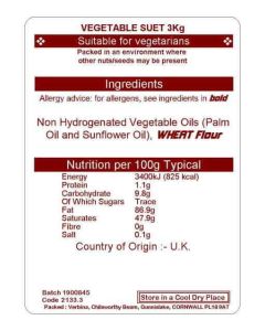 VEGETABLE SUET NON HYDROGENATED 3KG