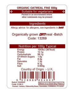 OATMEAL FINE ORG 500G