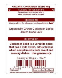 CORIANDER SEED 40G (ORGANIC)