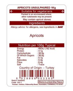 APRICOTS UNSULPHURED 1KG