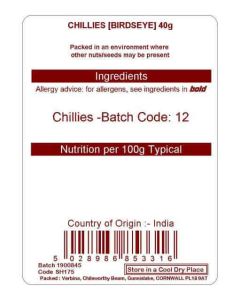 CHILLIES WHOLE BIRDSEYE 40G