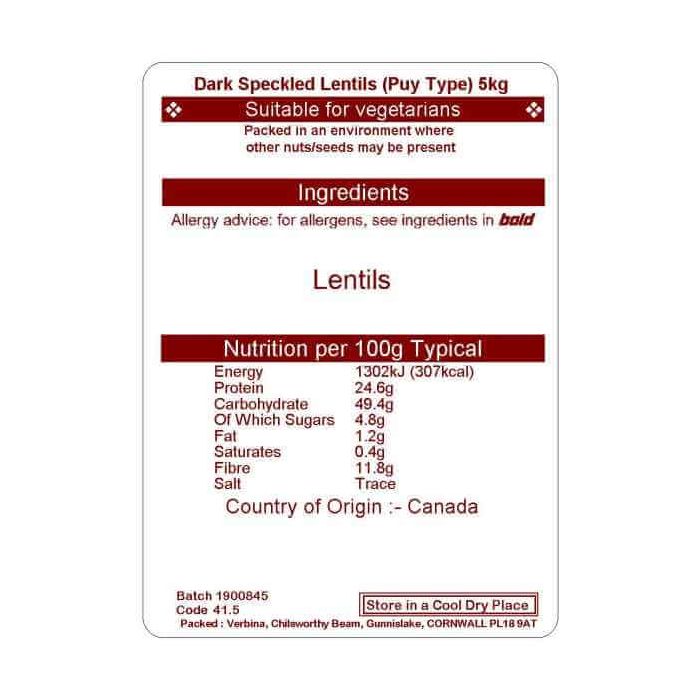 LENTILS DARK SPECKLED (PUY TYPE) 5 KG