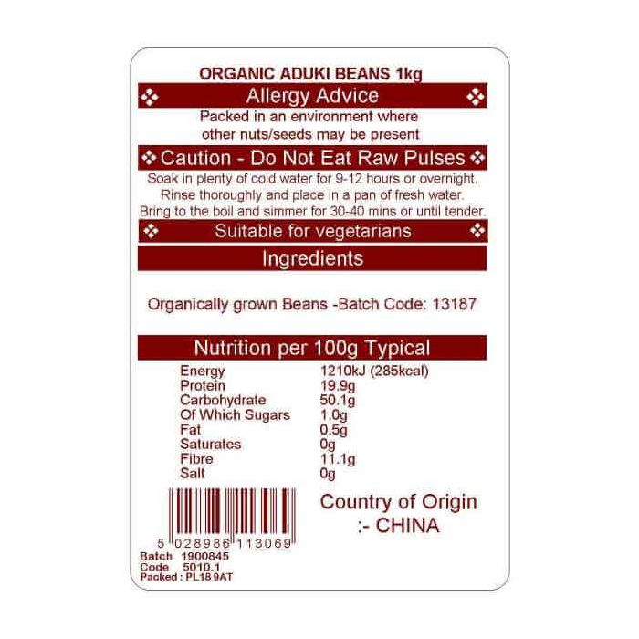 ADUKI BEANS ORG 1KG