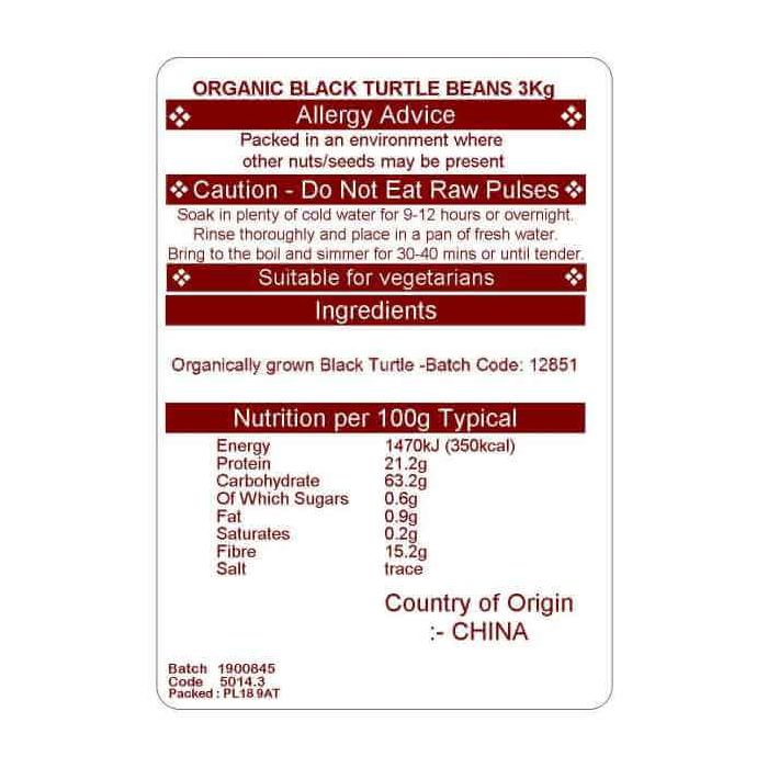 BLACK TURTLE BEANS ORG 3KG