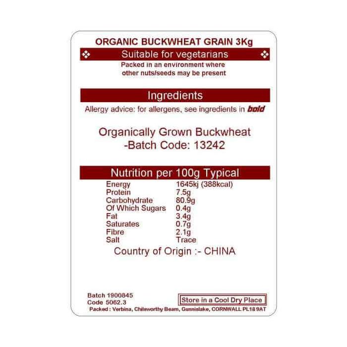 BUCKWHEAT WHOLE UNROASTED ORG. 3KG