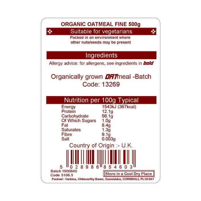 OATMEAL FINE ORG 500G