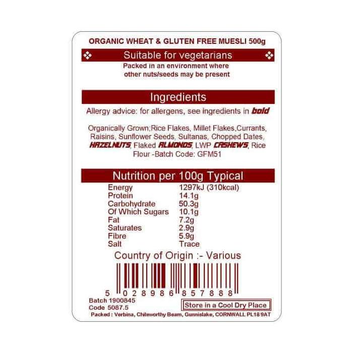 MUESLI GLUTEN FREE  500GM ORGANIC