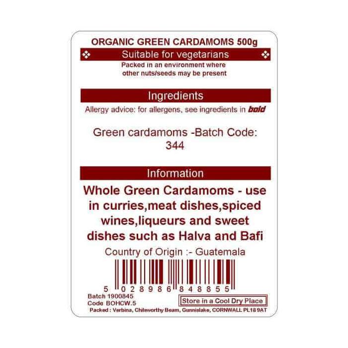 CARDAMOM WHOLE GREEN 500G(ORGANIC)